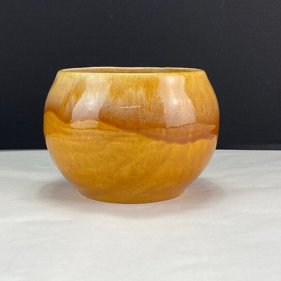 Vintage Retro Pottery Yellow Gold Drip Glaze Flower Pot Planter - Picture 4 of 11